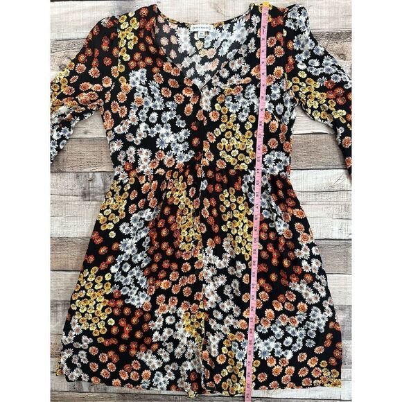 Warehouse Black Floral Cottage Button Up Mini Dress | Size 10 - Picture 5 of 7